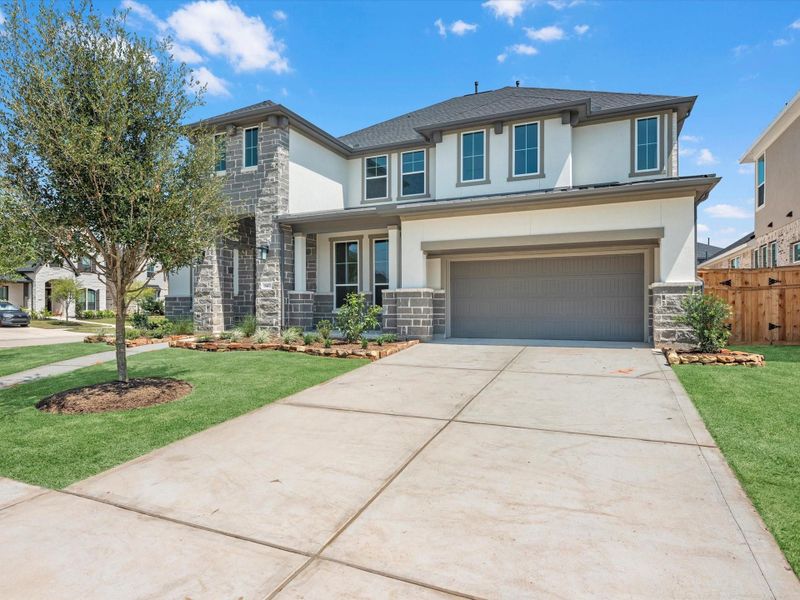 Front exterior of a new home in Cross Creek Ranch 65′, Fulshear, TX, highlighting curb appeal (Image 20).