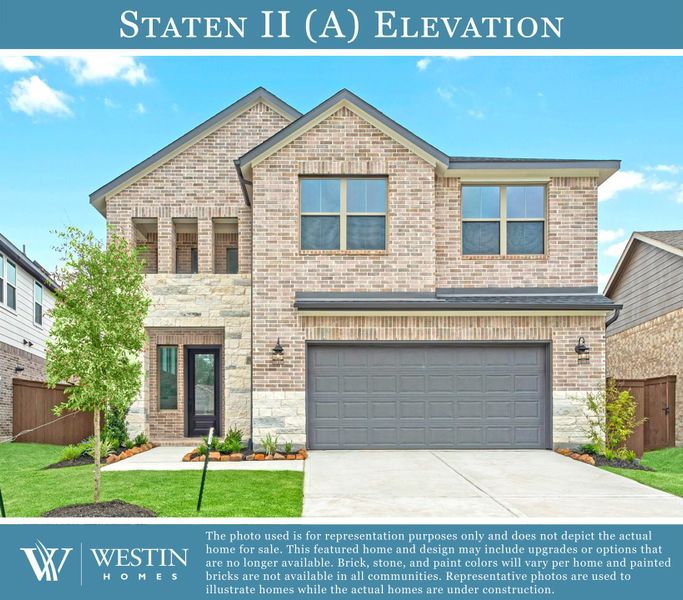 Representative exterior photo of a completed home built from the The Staten II by Westin Homes in Cross Creek West - 45', Fulshear, TX (Image 1).