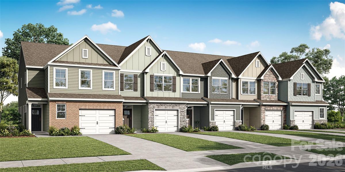 Rendering of Homesites 110-114. The Southampton on 114 is the left end unit.