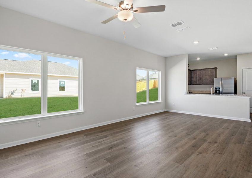 The family room has two large windows that let in great, natural light.