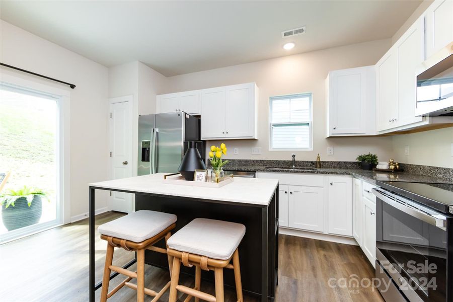 Kitchen with new Pottery Barn Island