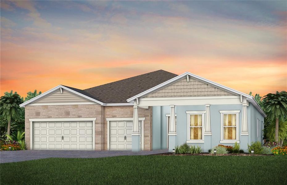 Exterior Design. Artistic rendering for this new construction home. Pictures are for illustrative purposes only. Elevations, colors and options may vary.