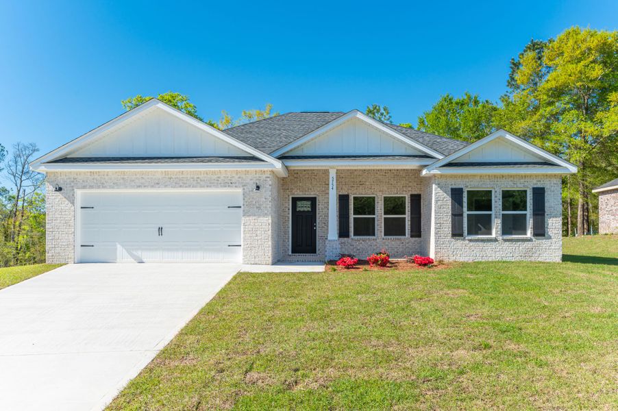 Representative exterior photo of a completed home built from the Savannah by CJL Homes in Oak Hollow, Crestview, FL (Image 1).