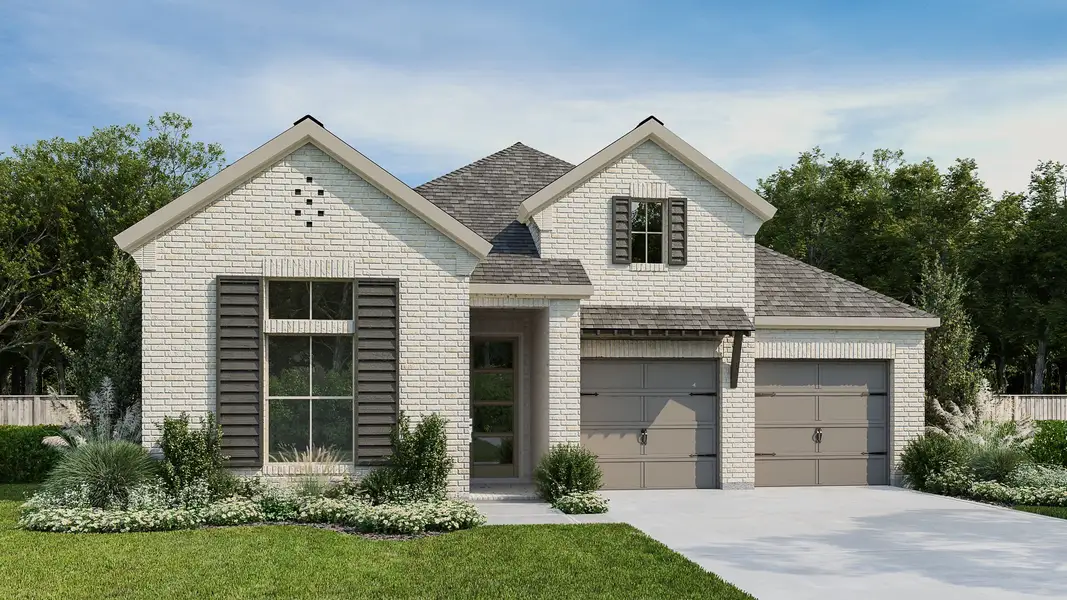 Front exterior of a new home in Crosswinds, Kyle, TX, highlighting curb appeal (Image 1). Front exterior of a new home in Crosswinds, Kyle, TX, highlighting curb appeal (Image 1).