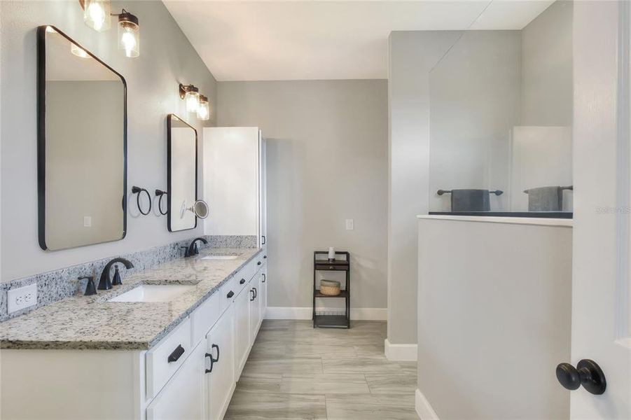 Primary Bathroom with entry to the walk-in Closet.