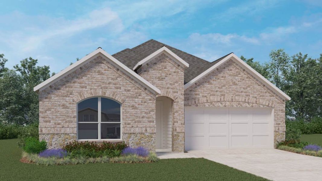 Front exterior of a new home in Mill Creek Estates, Magnolia, TX, highlighting curb appeal (Image 1).