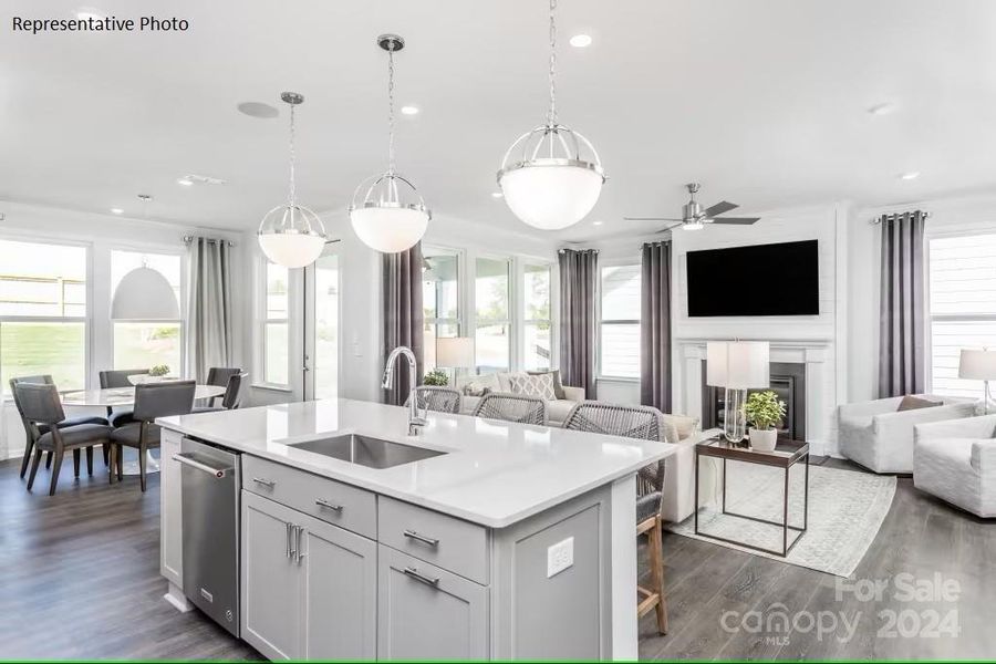 Open-concept kitchen-living space with generous natural light