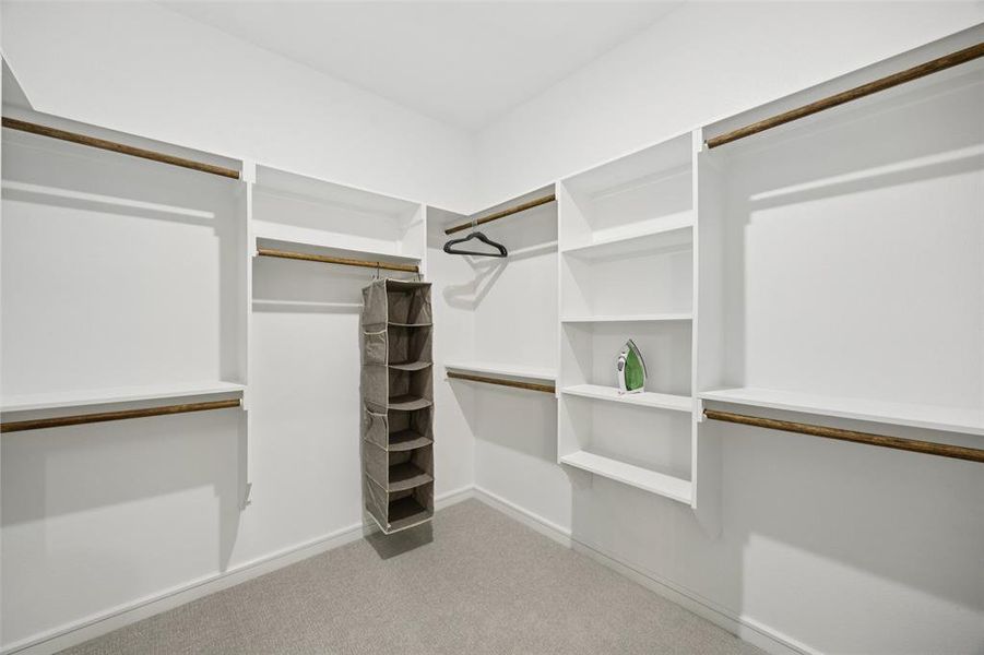 Walk in closet with light carpet