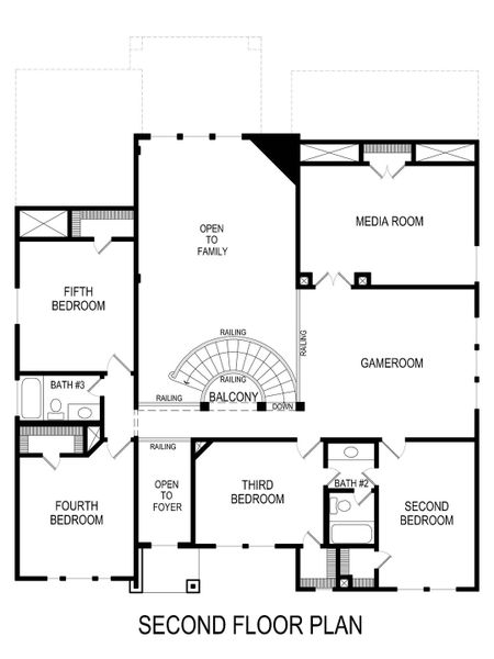 2D floor plan layout for the Hillcrest 2R (w/Media) by First Texas Homes in Collinsbrook Farm, Frisco, TX (Image 5). 2D floor plan layout for the Hillcrest 2R (w/Media) by First Texas Homes in Collinsbrook Farm, Frisco, TX (Image 5).