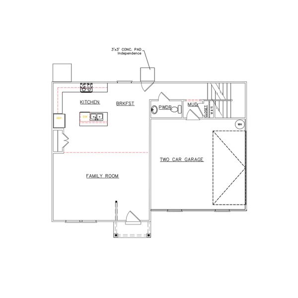 2D floor plan layout for the Russell - Single Family Homes by Dream Finders Homes in Goodall Woods, Macon, GA (Image 3).