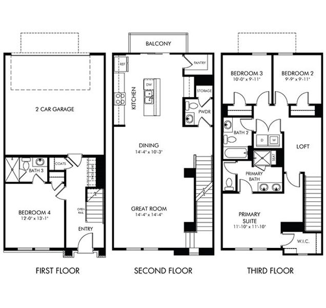 2D floor plan layout for the Pembrooke by Meritage Homes in Meadows at Wilson Farms - The Heights Series, Fort Mill, SC (Image 2).