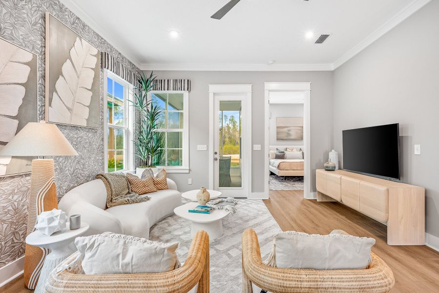 Representative furnished interior of a home built from the Anfield by Fischer Homes in The Villas at Longleaf Park, a Watersound Origins® community, Inlet Beach (Image 15).