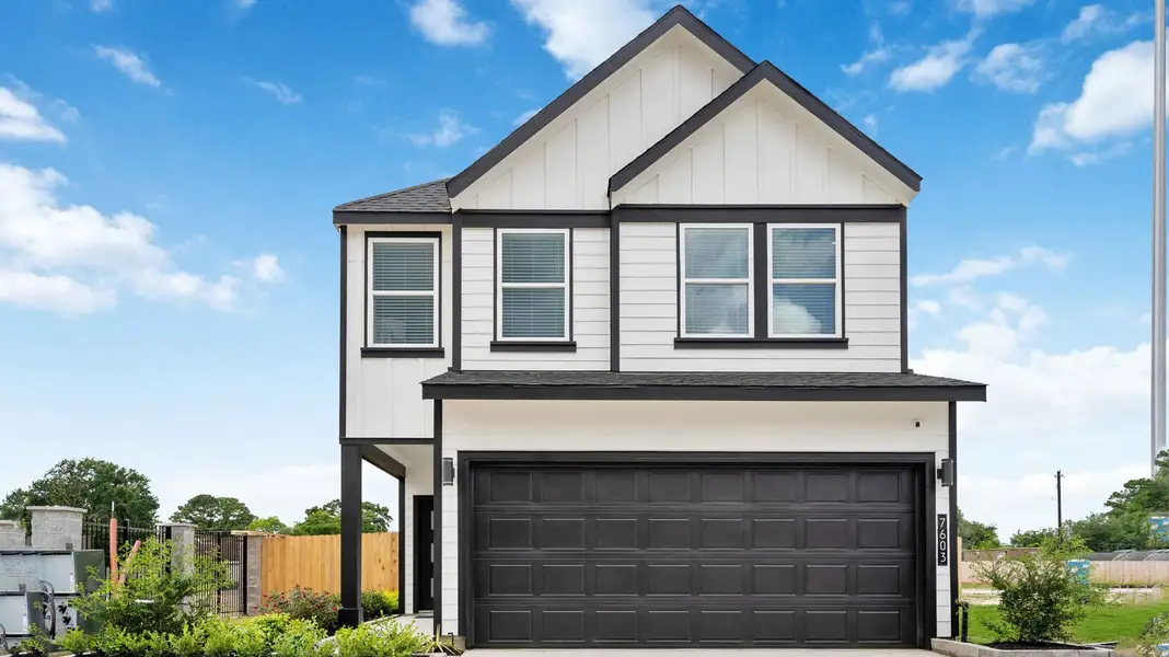 Front exterior of a new home in Alaia Crossing, Houston, TX, highlighting curb appeal (Image 1). Front exterior of a new home in Alaia Crossing, Houston, TX, highlighting curb appeal (Image 1).