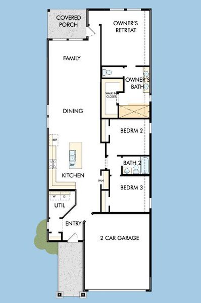 2D floor plan layout for the The Edinburgh by David Weekley Homes in Mayfair - Select Garden Series, New Braunfels, TX (Image 3).