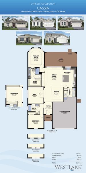 2D floor plan layout for the Cassia by Minto Communities in Westlake, Loxahatchee, FL (Image 3).