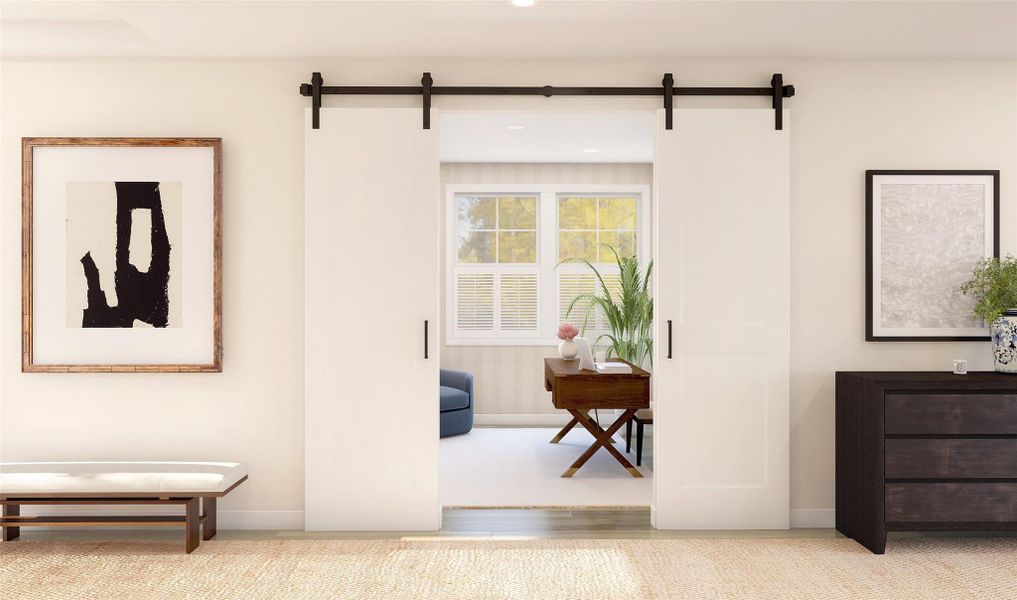 Barn doors on home office (*Artist rendering used for illustration purposes only.)