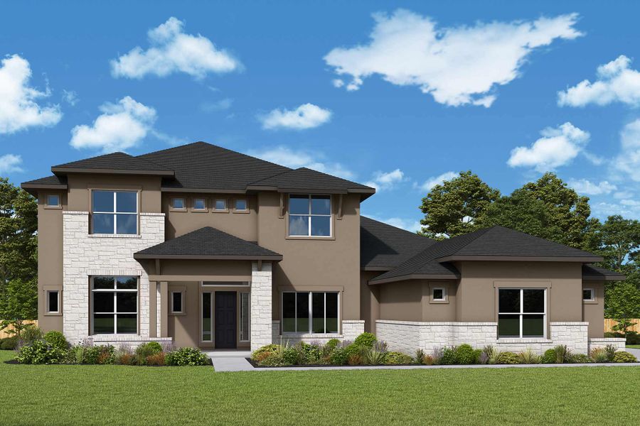 Representative exterior photo of a completed home built from the The Bevel by David Weekley Homes in Caliterra 100’, Dripping Springs, TX (Image 2). Representative exterior photo of a completed home built from the The Bevel by David Weekley Homes in Caliterra 100’, Dripping Springs, TX (Image 2).