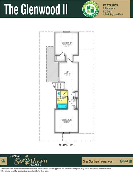 2D floor plan layout of this home in Brownstone Park, Easley, SC (Image 2).