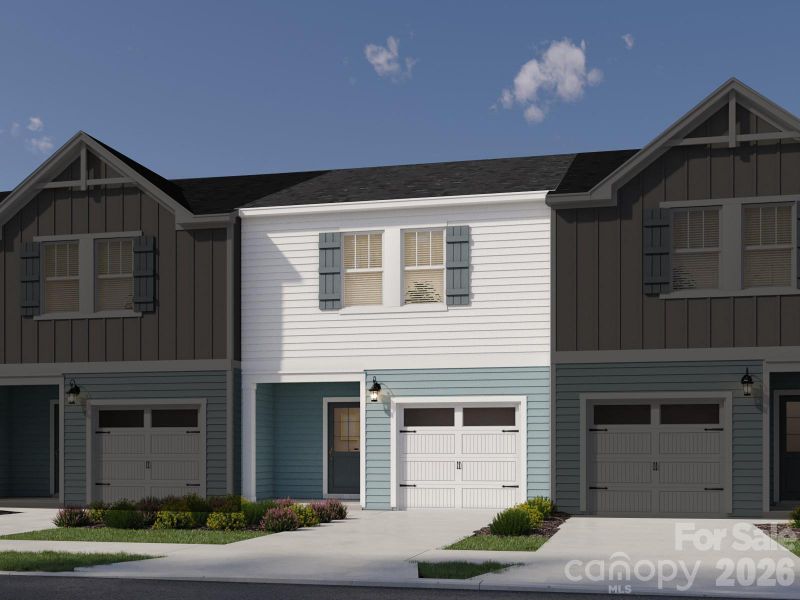 Front exterior of a new home in Rocky River Towns, Charlotte, NC, highlighting curb appeal (Image 1). Front exterior of a new home in Rocky River Towns, Charlotte, NC, highlighting curb appeal (Image 1).