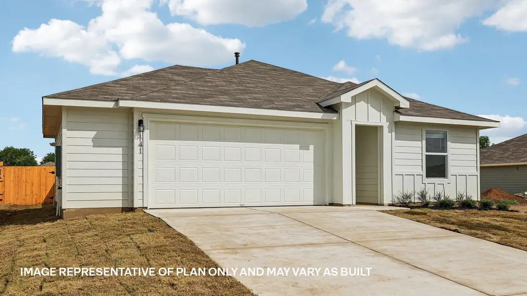 Front exterior of a new home in Talavera, Kyle, TX, highlighting curb appeal (Image 20).