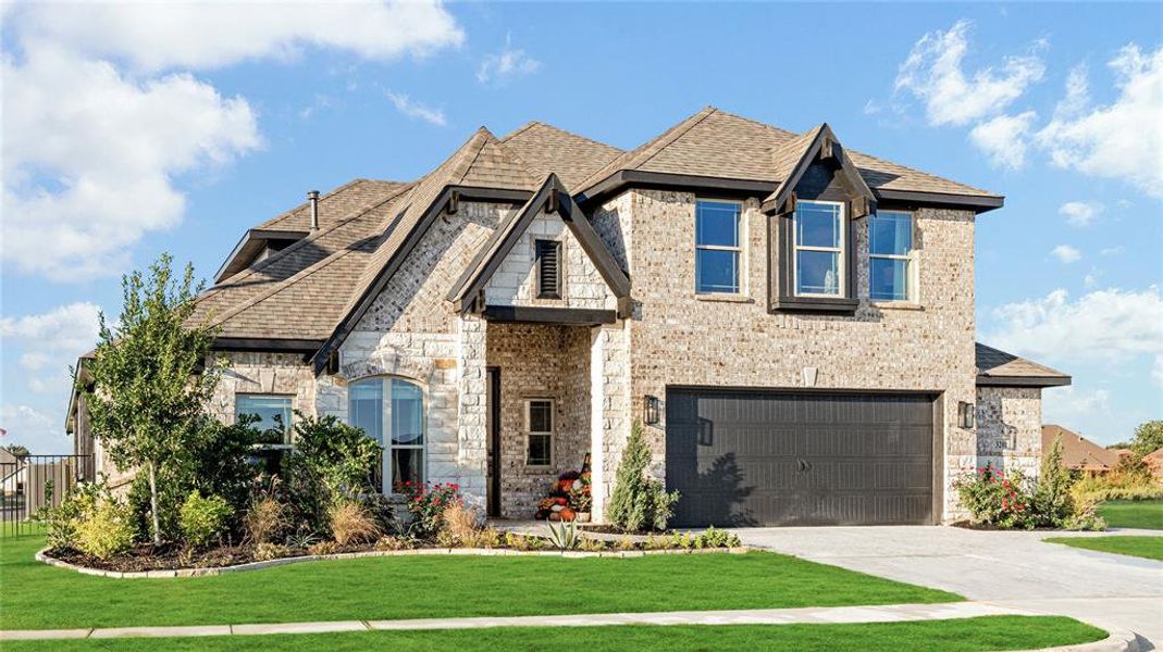 Front exterior of a new home in Abe's Landing, Granbury, TX, highlighting curb appeal (Image 1). Front exterior of a new home in Abe's Landing, Granbury, TX, highlighting curb appeal (Image 1).
