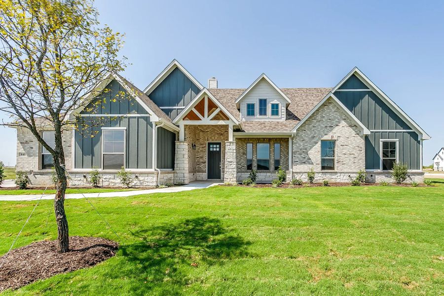 Representative exterior photo of a completed home built from the The Aubrey by Elmwood Custom Homes in Matthews Farm, Venus, TX (Image 5). Representative exterior photo of a completed home built from the The Aubrey by Elmwood Custom Homes in Matthews Farm, Venus, TX (Image 5).