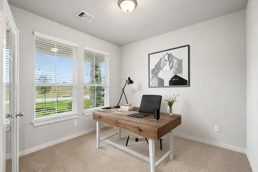 *Virtually Staged* Home Office Area. Sample photo of completed home with similar floor plan. Actual colors and selections may vary. *Virtually Staged* Home Office Area. Sample photo of completed home with similar floor plan. Actual colors and selections may vary.