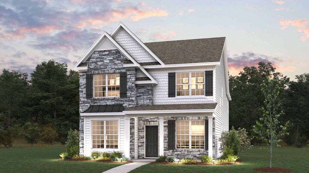 Front exterior of a new home in Oak Grove Hill, Huntersville, NC, highlighting curb appeal (Image 1). Front exterior of a new home in Oak Grove Hill, Huntersville, NC, highlighting curb appeal (Image 1).