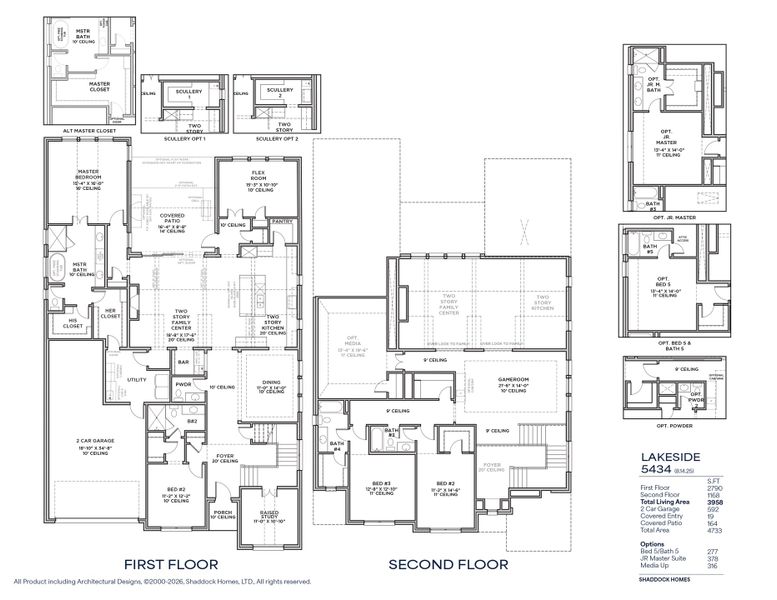2D floor plan layout for the Lakeside - SH 5434 by Shaddock Homes in High Plains at Furst Ranch, Bartonville, TX (Image 3).