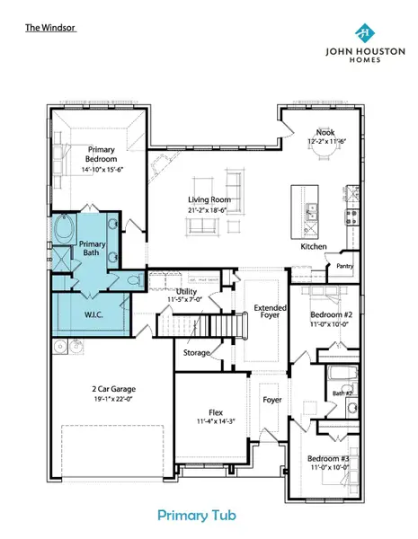 2D floor plan layout for the Windsor by John Houston Homes in Byrum Ranch, Maypearl, TX (Image 3).