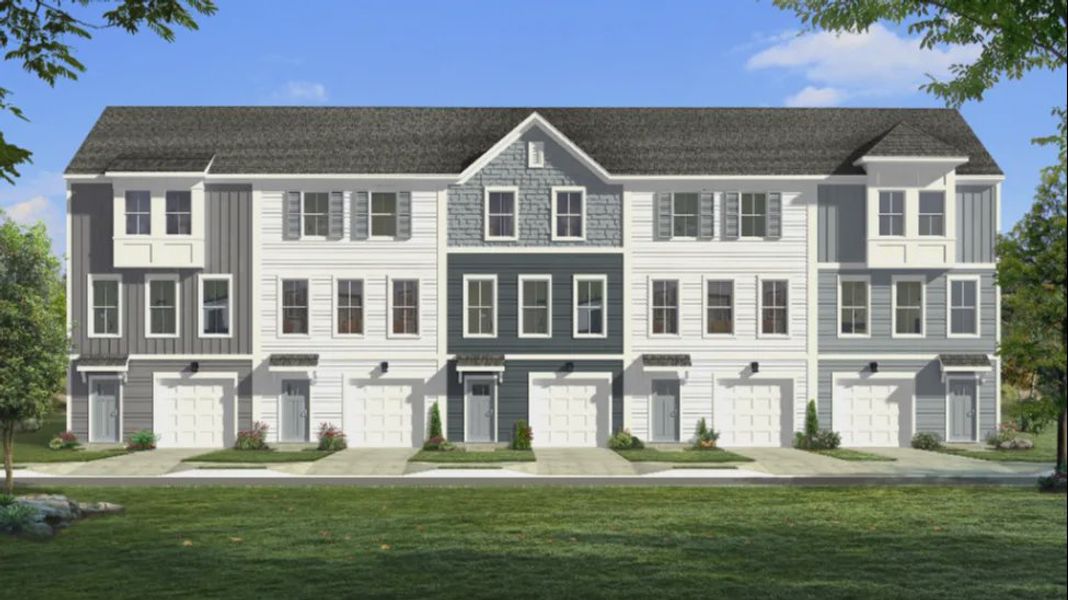 Front exterior of a new home in Park Circle Townhomes, North Charleston, SC, highlighting curb appeal (Image 1). Front exterior of a new home in Park Circle Townhomes, North Charleston, SC, highlighting curb appeal (Image 1).