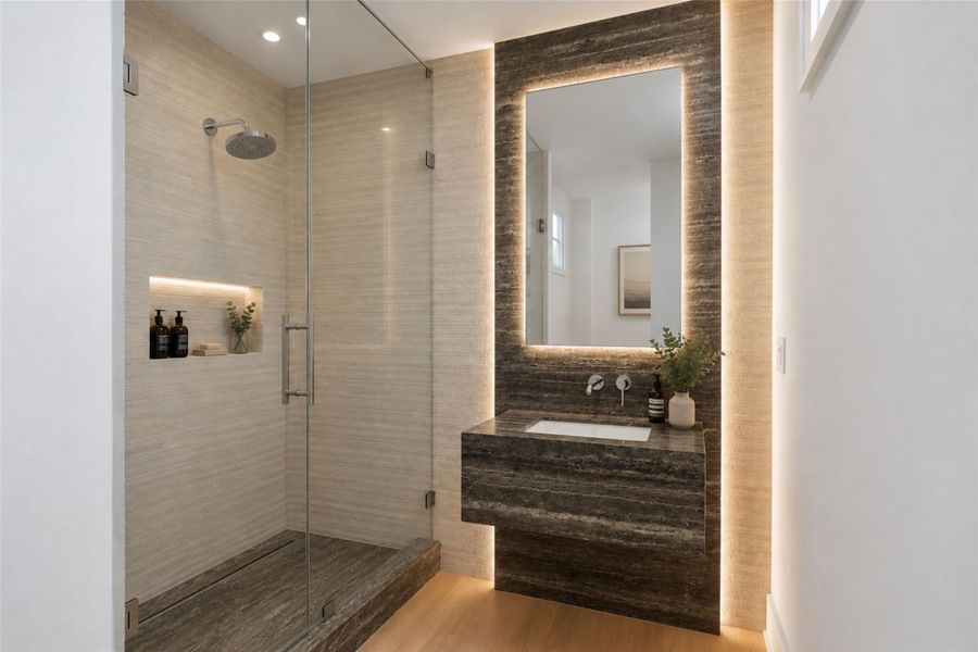 First floor full bathroom. Virtually staged.*