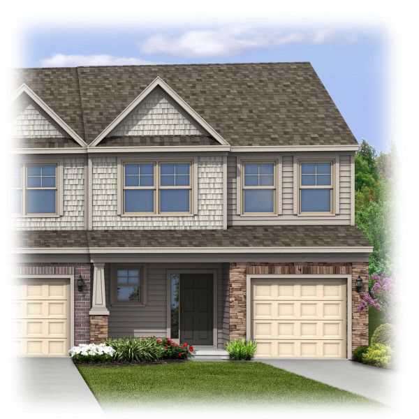 Front exterior of a new home in Riverbrooke Townhomes, Simpsonville, SC, highlighting curb appeal (Image 1). Front exterior of a new home in Riverbrooke Townhomes, Simpsonville, SC, highlighting curb appeal (Image 1).