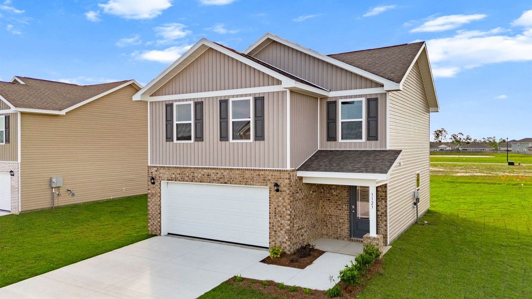 Front exterior of a new home in Hodges Bayou Plantation, Panama City, FL, highlighting curb appeal (Image 1). Front exterior of a new home in Hodges Bayou Plantation, Panama City, FL, highlighting curb appeal (Image 1).