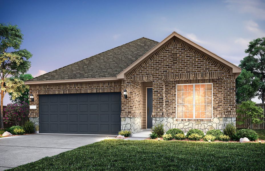 Representative exterior photo of a completed home built from the Crestone by Pulte Homes in Kuempel Farms, Pflugerville, TX (Image 1). Representative exterior photo of a completed home built from the Crestone by Pulte Homes in Kuempel Farms, Pflugerville, TX (Image 1).
