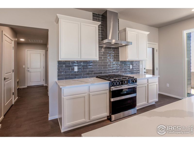 Upgraded kitchen with Dual fuel range and hood.