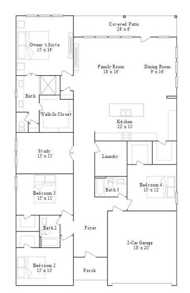 2D floor plan layout of this home in Lago Mar, Texas City, TX (Image 3).
