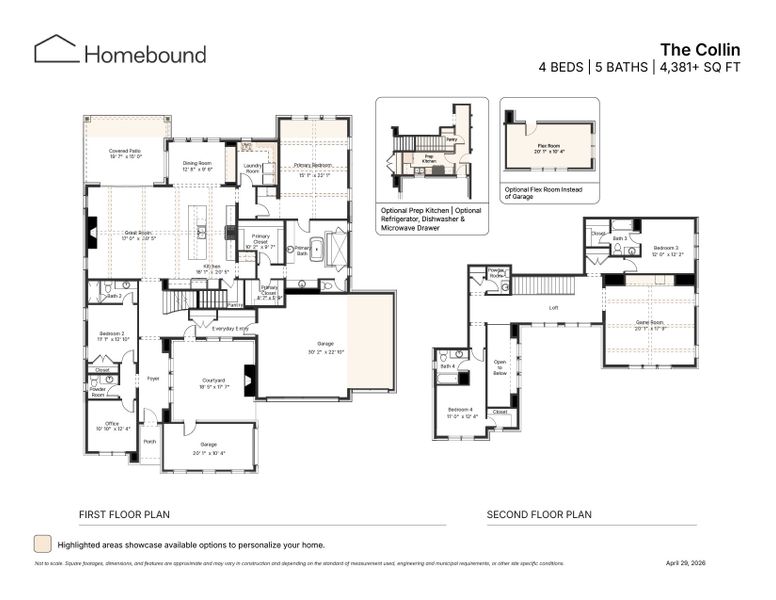 2D floor plan layout for the The Collin by Homebound in Park Place, Prosper, TX (Image 3).