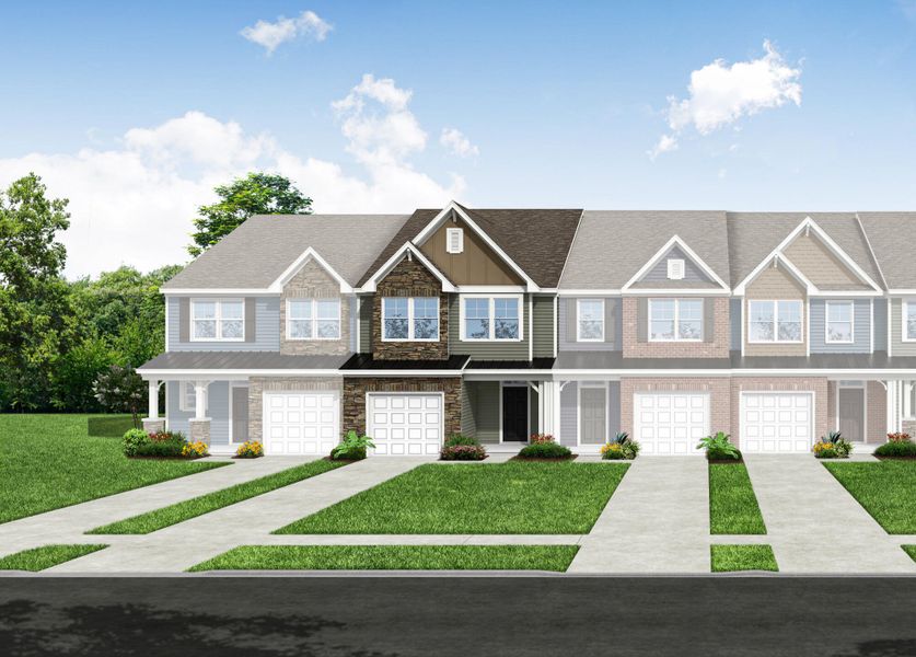 Front exterior of a new home in Harrisburg Village Townhomes, Harrisburg, NC, highlighting curb appeal (Image 1). Front exterior of a new home in Harrisburg Village Townhomes, Harrisburg, NC, highlighting curb appeal (Image 1).