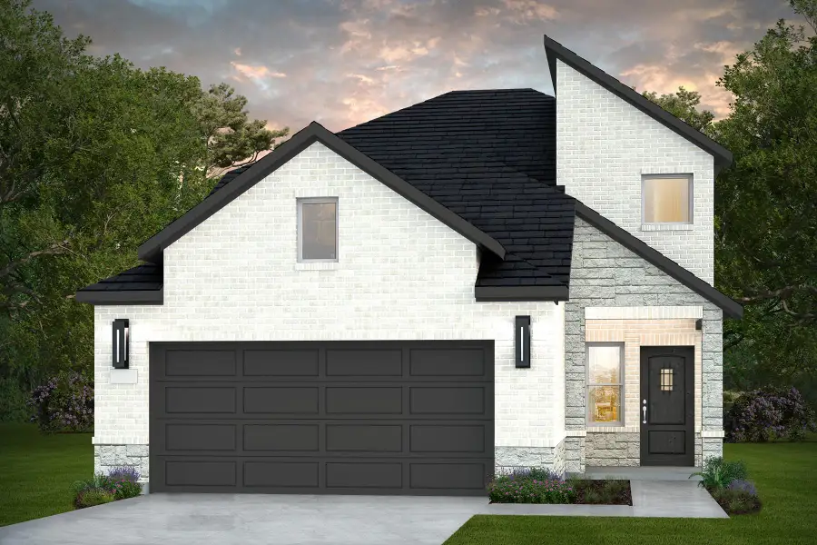 Representative exterior photo of a completed home built from the Parkview by Pulte Homes in Spring Branch Preserve, Montgomery, TX (Image 1). Representative exterior photo of a completed home built from the Parkview by Pulte Homes in Spring Branch Preserve, Montgomery, TX (Image 1).