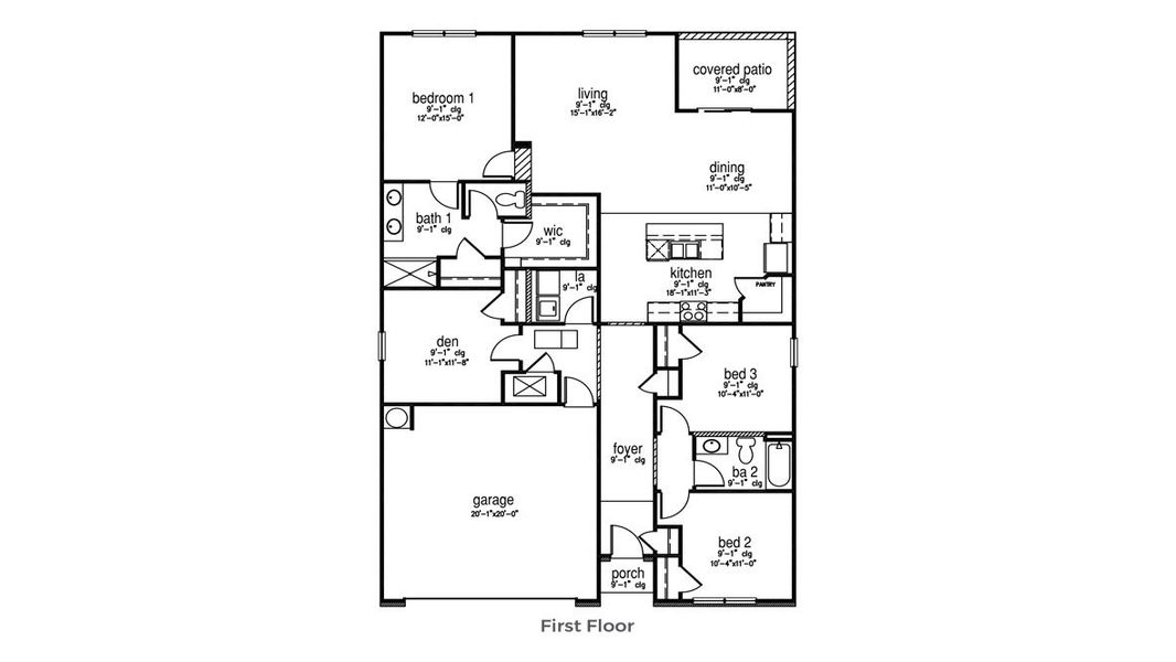 2D floor plan layout for the Cali by D.R. Horton in The Pines at New Hampstead, Savannah, GA (Image 2). 2D floor plan layout for the Cali by D.R. Horton in The Pines at New Hampstead, Savannah, GA (Image 2).