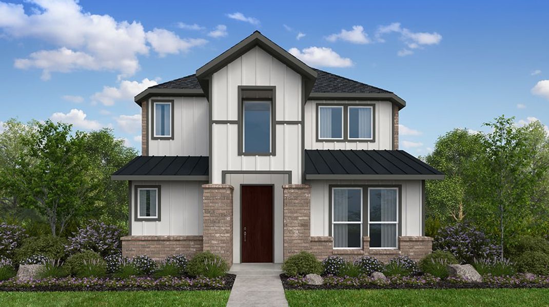 Front exterior of a new home in The Ranch at Uptown Celina, Celina, TX, highlighting curb appeal (Image 1). Front exterior of a new home in The Ranch at Uptown Celina, Celina, TX, highlighting curb appeal (Image 1).