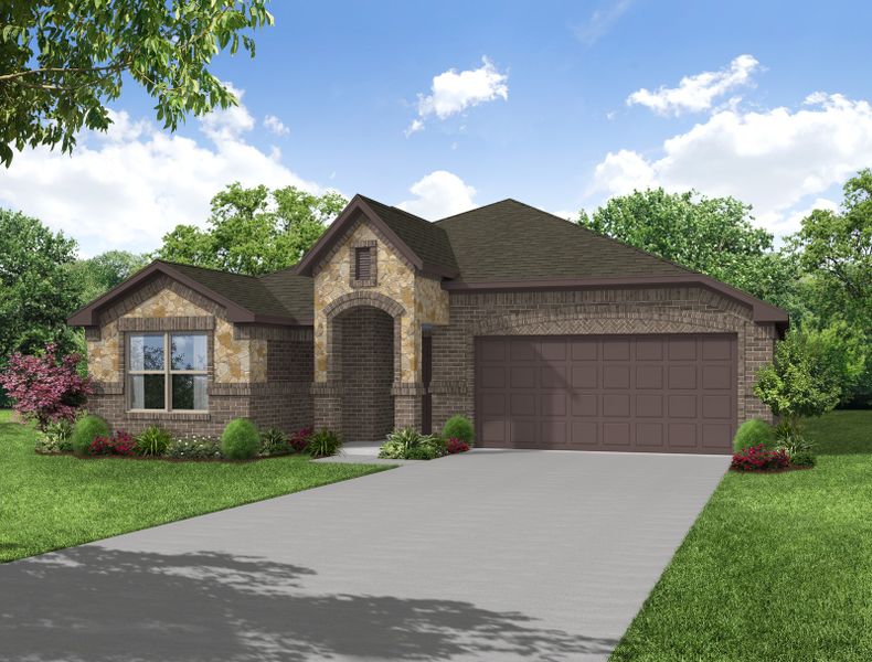 Representative exterior photo of a completed home built from the Boston by Impression Homes in Keeneland, Aubrey, TX (Image 17). Representative exterior photo of a completed home built from the Boston by Impression Homes in Keeneland, Aubrey, TX (Image 17).