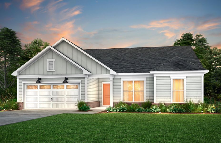 Amberwood Exterior 11 features siding, brick covered front door and 2 car garage