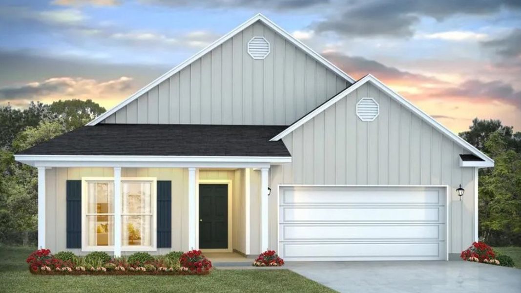 Front exterior of a new home in Buffer Farms, Port Saint Joe, FL, highlighting curb appeal (Image 2). Front exterior of a new home in Buffer Farms, Port Saint Joe, FL, highlighting curb appeal (Image 2).