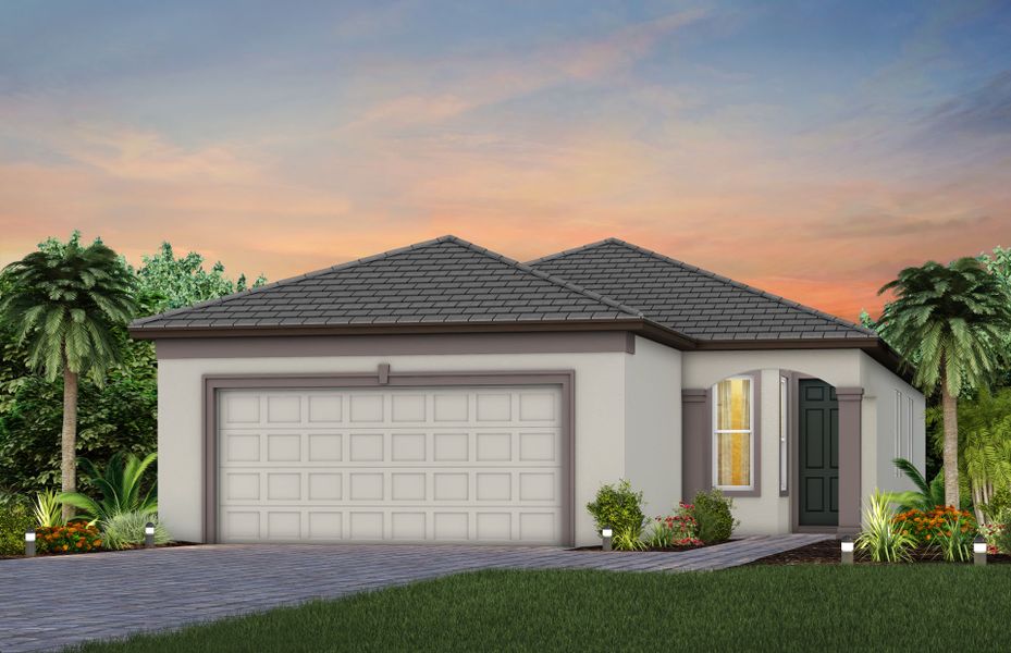 Representative exterior photo of a completed home built from the Compass by Del Webb in Del Webb Explore North River Ranch, Parrish, FL (Image 2). Representative exterior photo of a completed home built from the Compass by Del Webb in Del Webb Explore North River Ranch, Parrish, FL (Image 2).