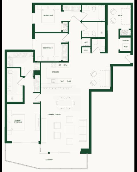 2D floor plan layout for the TYPE J3 by Aria Development Group in 2200 Brickell, Miami, FL (Image 1). 2D floor plan layout for the TYPE J3 by Aria Development Group in 2200 Brickell, Miami, FL (Image 1).