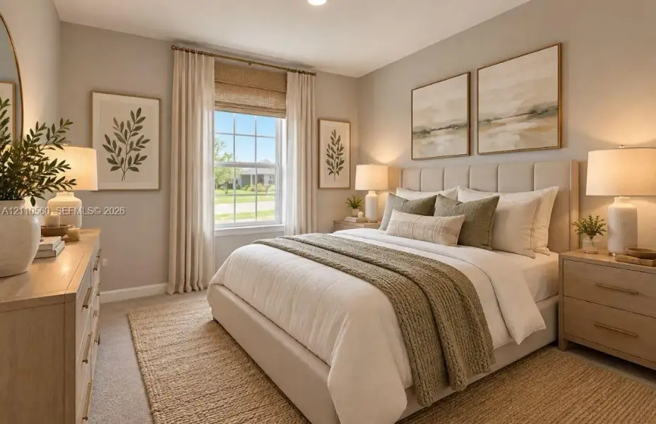 Neutral-toned interior space featuring soft wall colors, carpeted flooring, and a single-hung window with multi-pane glazing