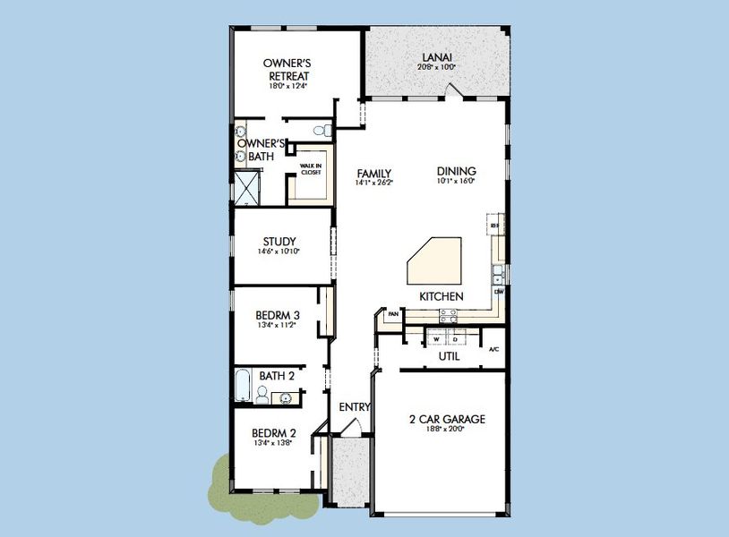 2D floor plan layout for the The Northglen by David Weekley Homes in Southwind – Classic Series, Plant City, FL (Image 5). 2D floor plan layout for the The Northglen by David Weekley Homes in Southwind – Classic Series, Plant City, FL (Image 5).