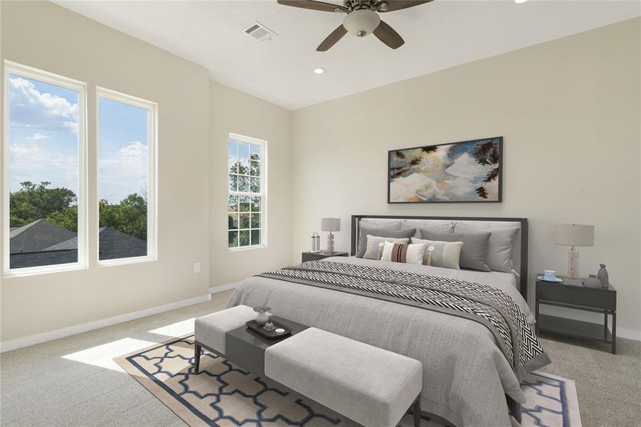 This master bedroom is extremely spacious and can easily fit a king sized bed. High ceilings throughout!